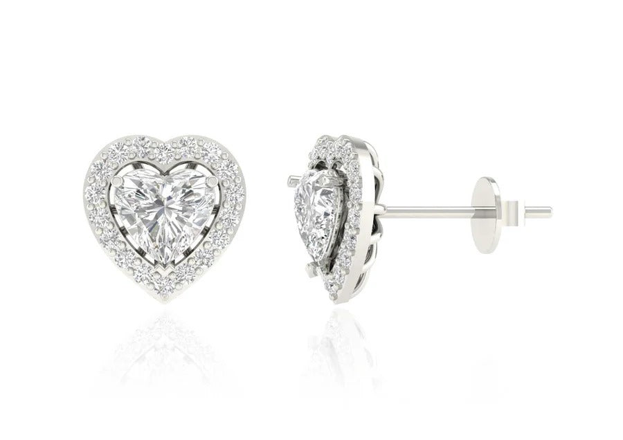 Heart Halo Earring - White Gold