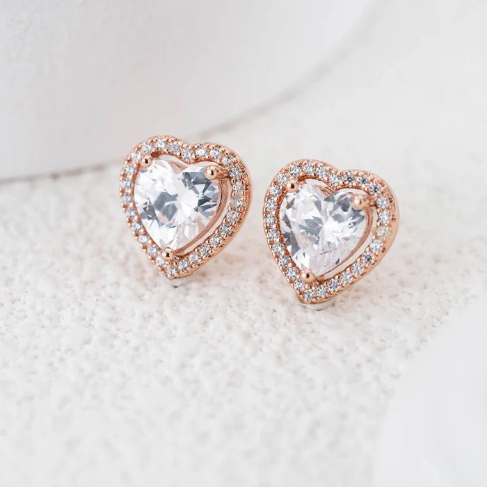 Heart Halo Earring - Rose Gold