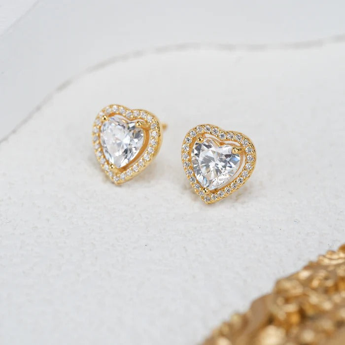 Heart Halo Earring - Yellow Gold