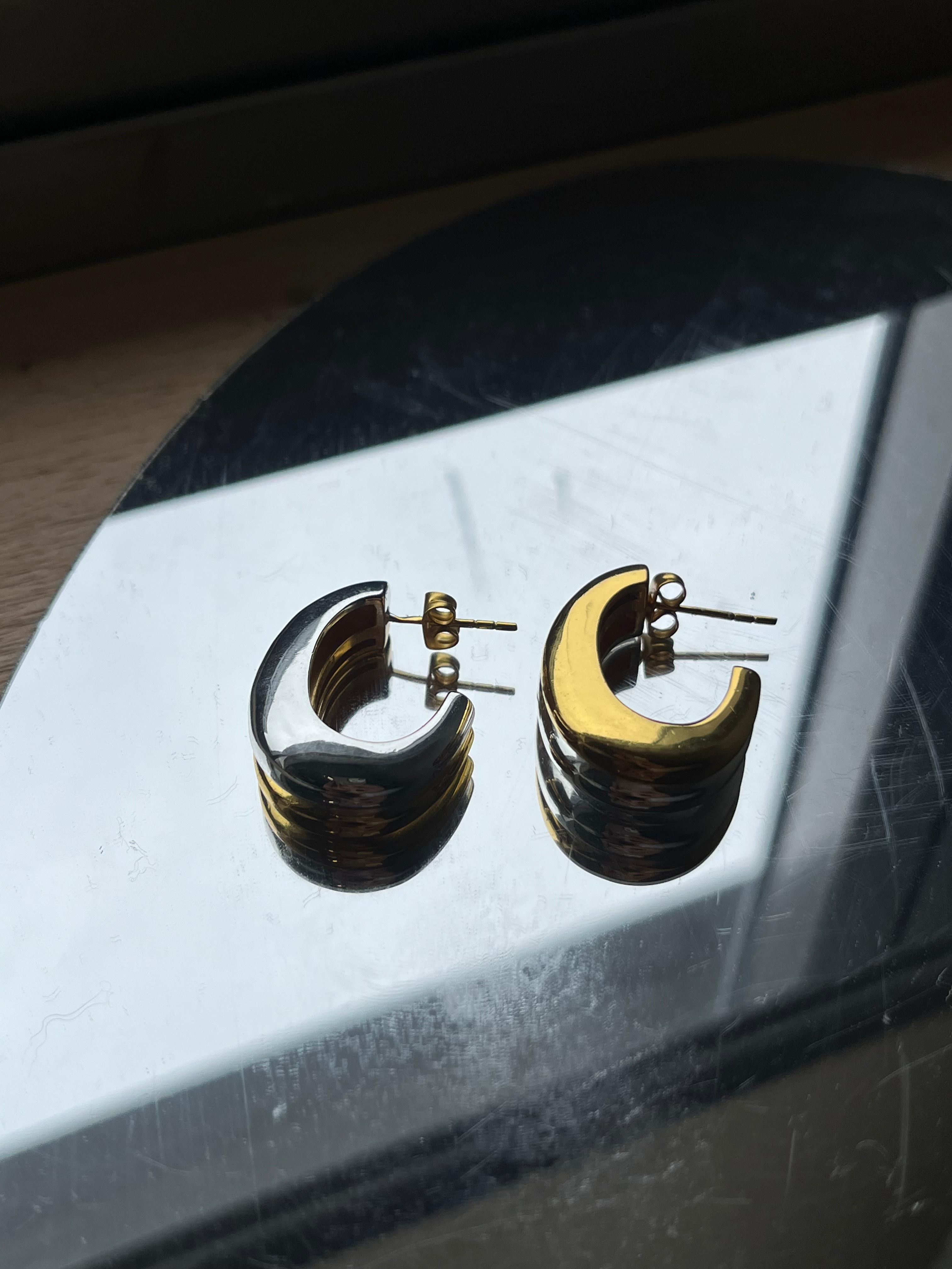 dome earring small gold and silver 