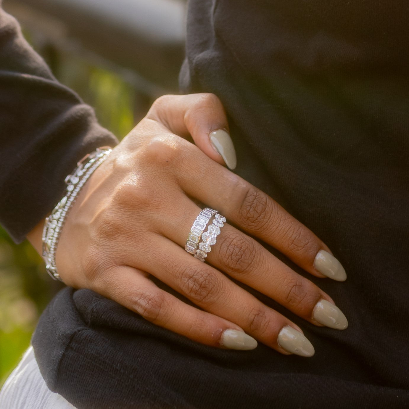 7  Oval diamond Graduated Stackable Band otrodiamonds
