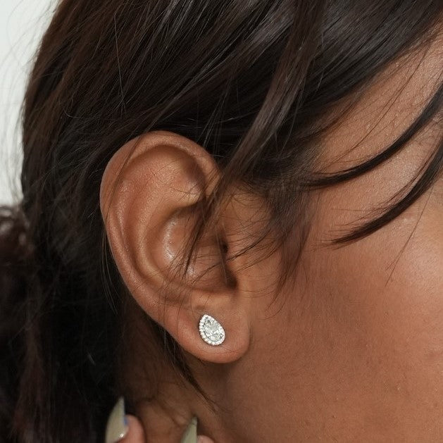 Pear Halo Earring - White Gold otrodiamonds