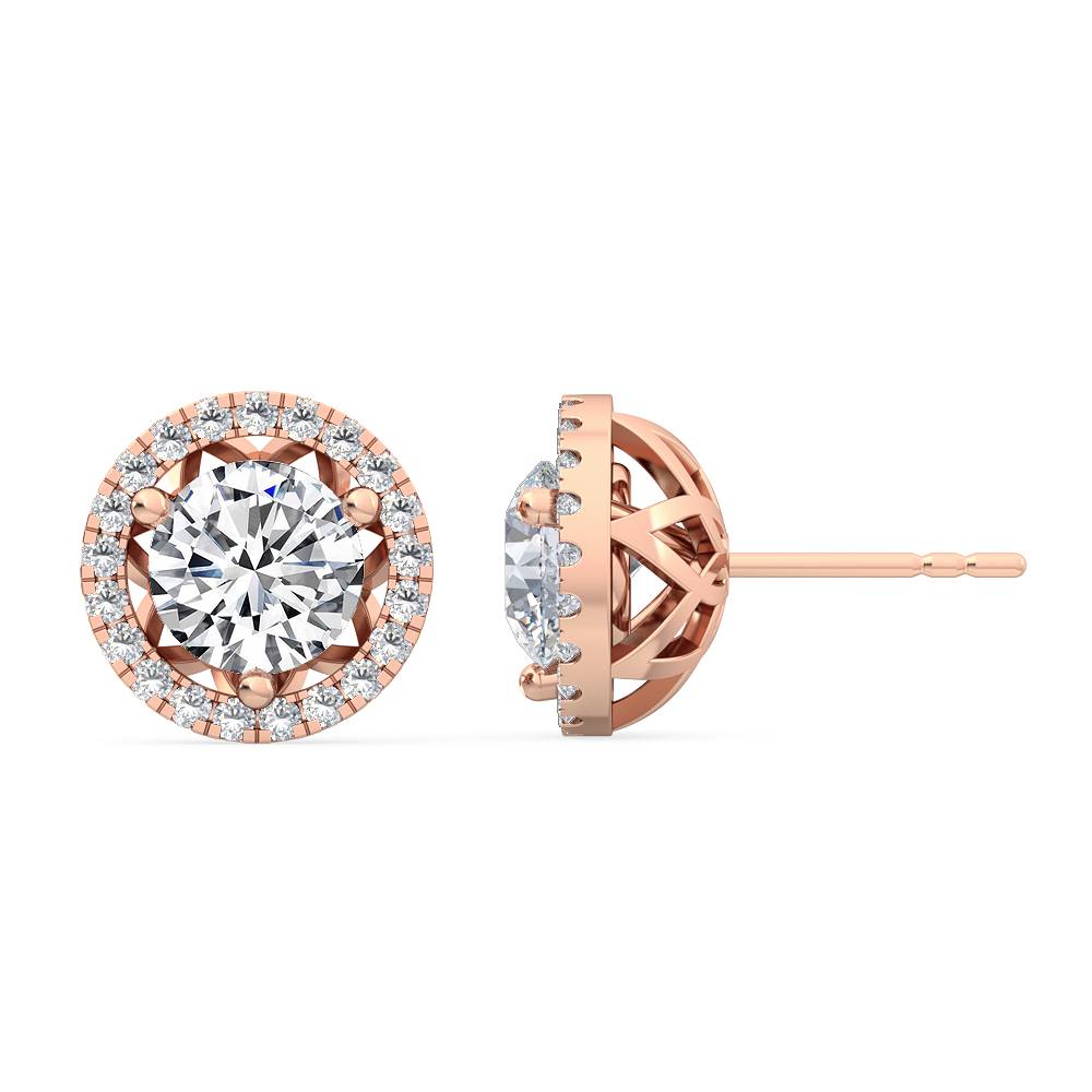 Round Halo Earring - Rose Gold otrodiamonds