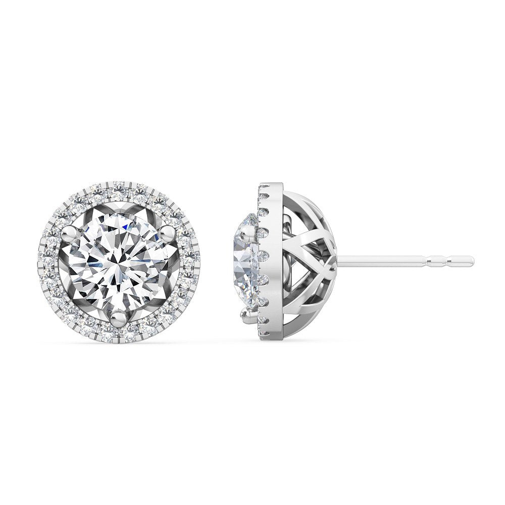 Round Halo Earring - White Gold otrodiamonds