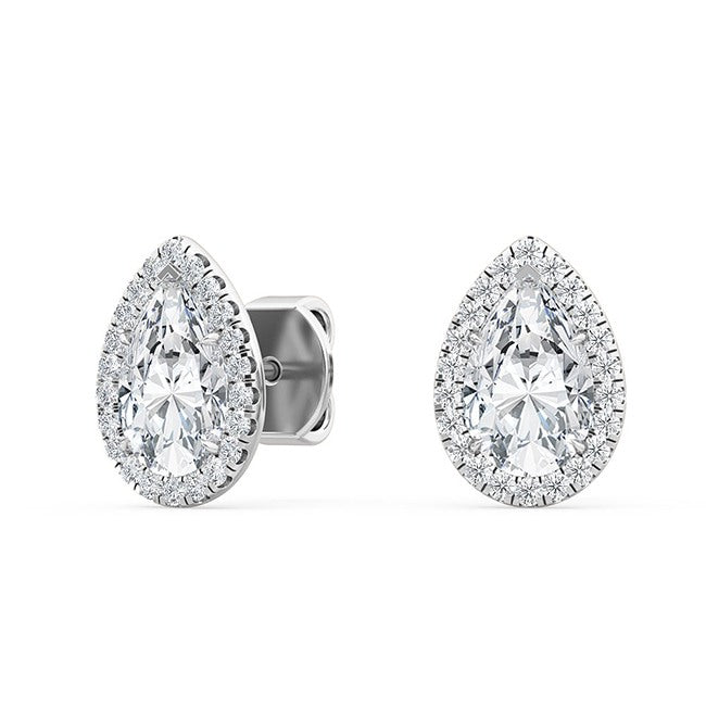 Pear Halo Earring - White Gold otrodiamonds