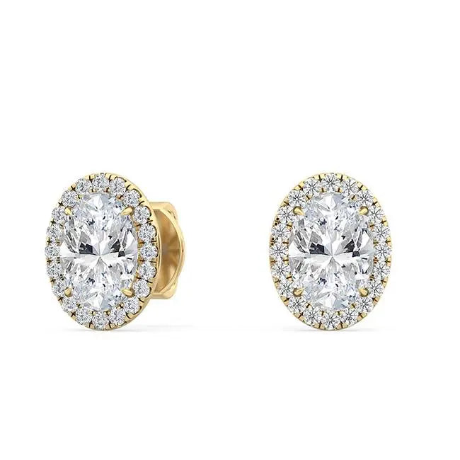 Oval Halo Earring - Yellow Gold otrodiamonds