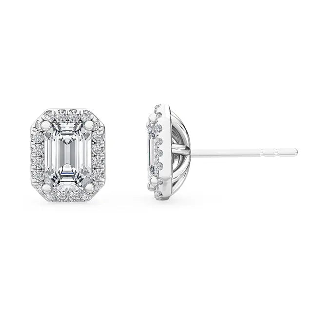 Emerald Halo Earring - White Gold otrodiamonds