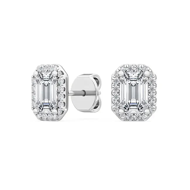 Emerald Halo Earring - White Gold otrodiamonds