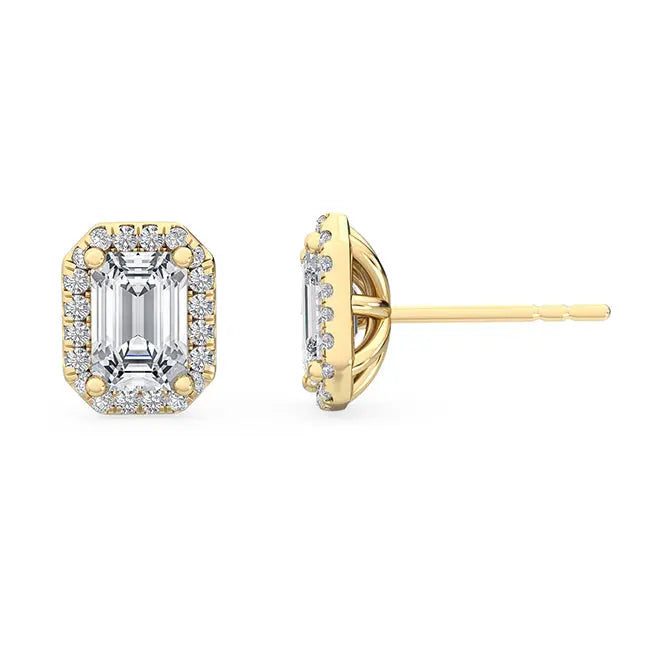Emerald Halo Earring - Yellow Gold otrodiamonds
