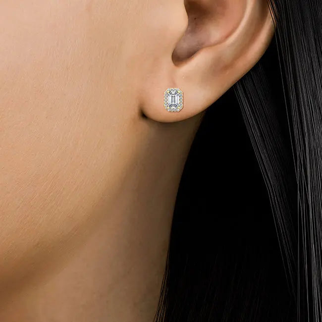 Emerald Halo Earring - Yellow Gold otrodiamonds