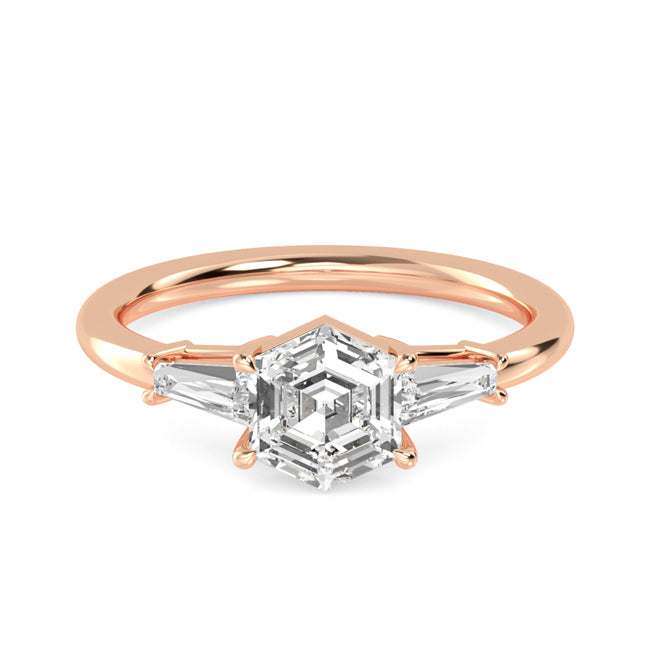 3 stone Hexagon Engagement Ring