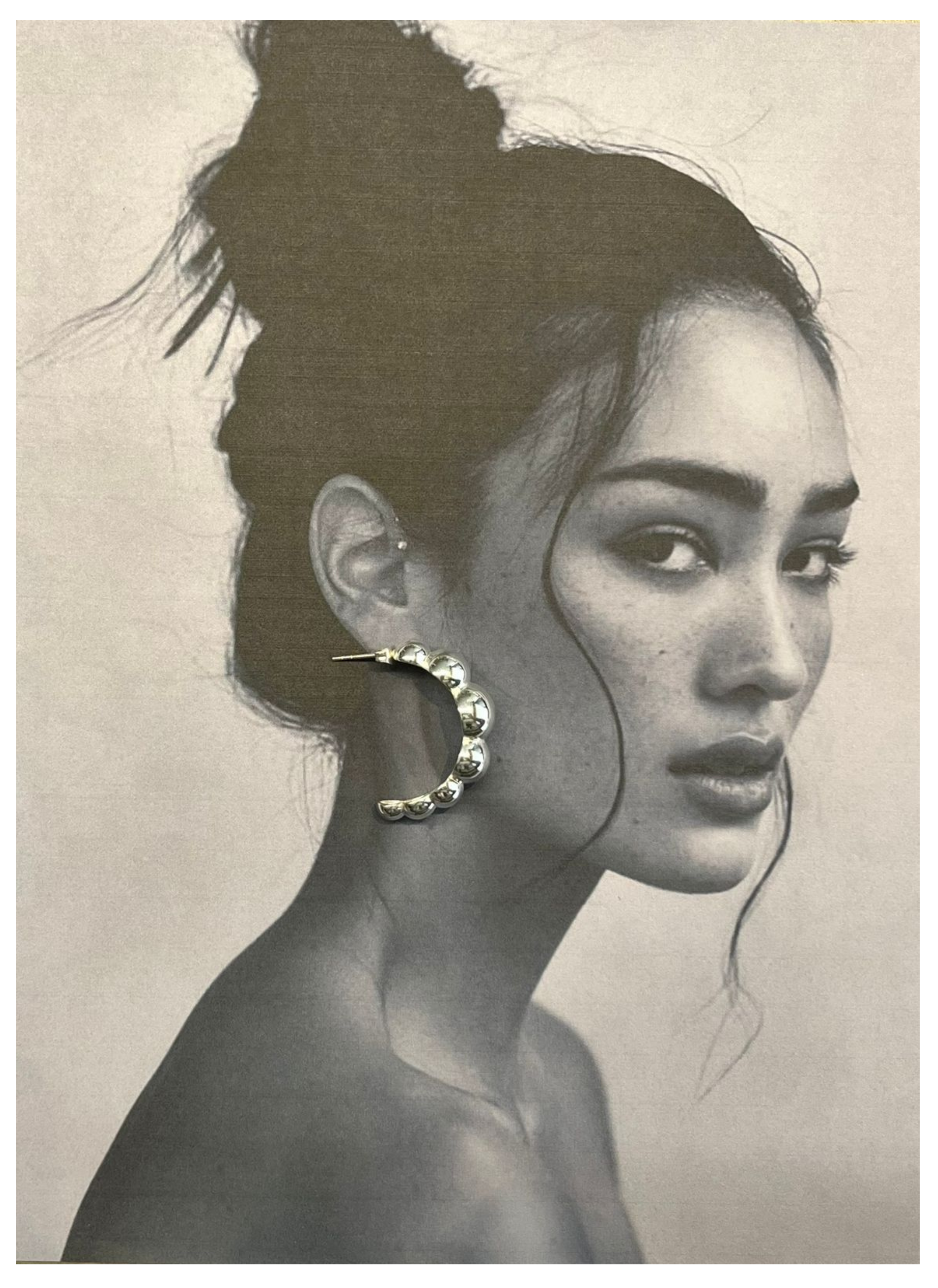 model with Cloud Earring Silver Tone Small