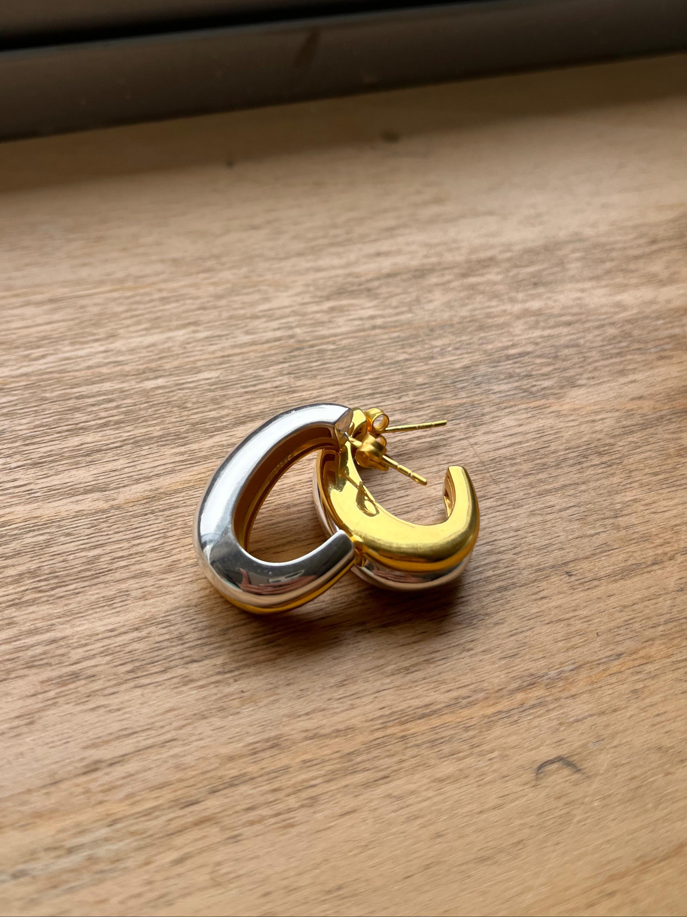 dome earring small gold and silver 